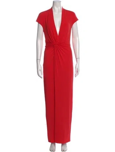 Pre-owned Halston Heritage V-neck Long Dress In Red