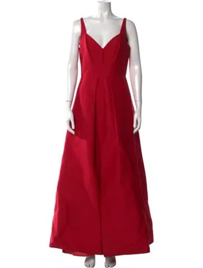 Pre-owned Halston Heritage V-neck Long Dress In Red