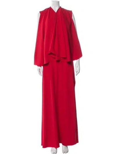 Pre-owned Halston Heritage V-neck Long Dress In Red