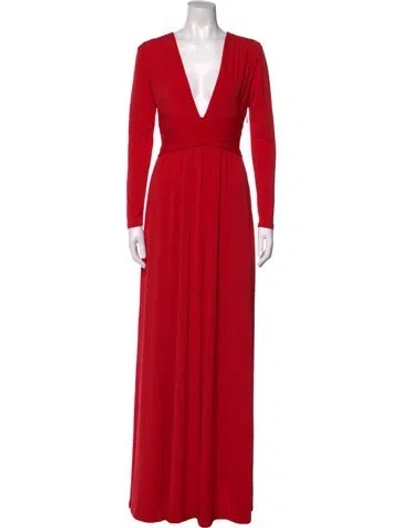 Pre-owned Halston Heritage V-neck Long Dress In Red