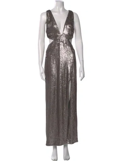 Pre-owned Halston Heritage V-neck Long Dress In Silver