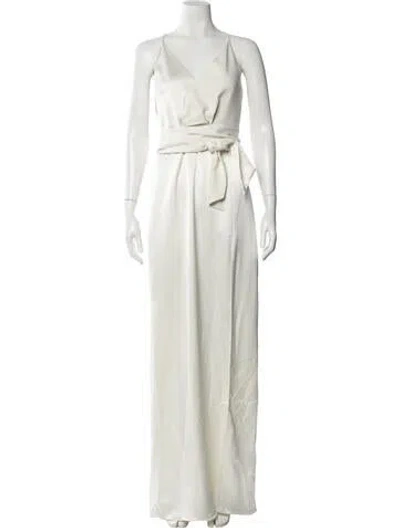 Pre-owned Halston Heritage V-neck Long Dress W/ Tags In Neutral
