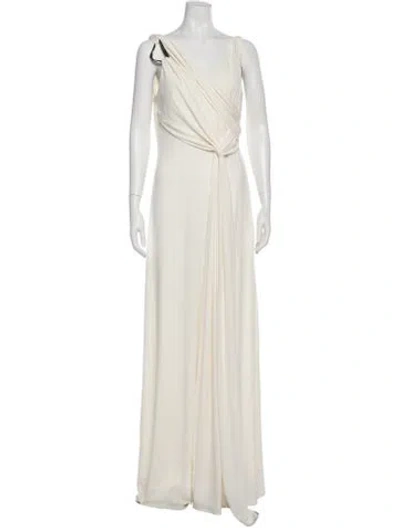 Pre-owned Halston Heritage V-neck Long Dress W/ Tags In White