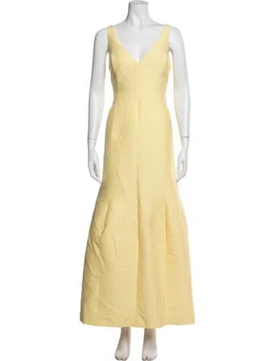 Pre-owned Halston Heritage V-neck Long Dress In Yellow