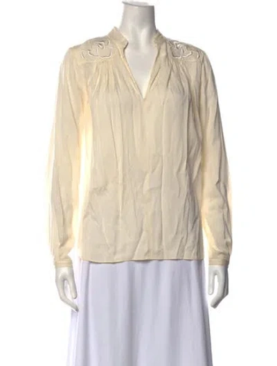 Pre-owned Halston Heritage V-neck Long Sleeve Blouse In Neutrals