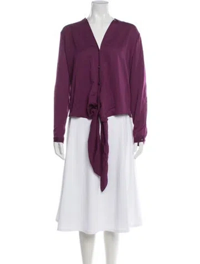Pre-owned Halston Heritage V-neck Long Sleeve Blouse In Purple