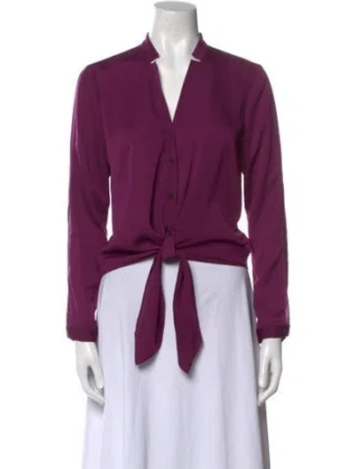 Pre-owned Halston Heritage V-neck Long Sleeve Blouse In Purple