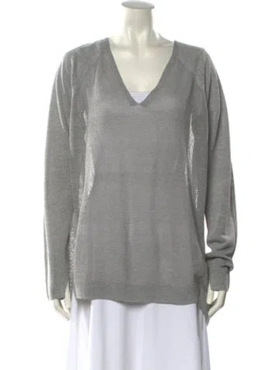 Pre-owned Halston Heritage V-neck Long Sleeve Sweatshirt In Gray
