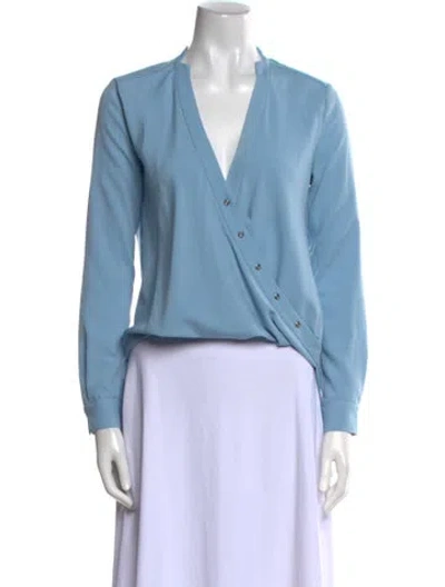 Pre-owned Halston Heritage V-neck Long Sleeve Top In Blue