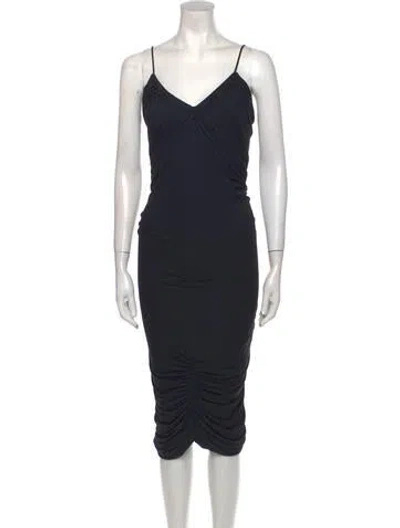 Pre-owned Halston Heritage V-neck Midi Length Dress In Black