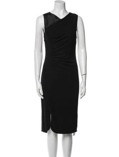 Pre-owned Halston Heritage V-neck Midi Length Dress In Black