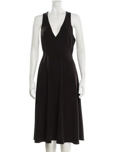 Pre-owned Halston Heritage V-neck Midi Length Dress In Black