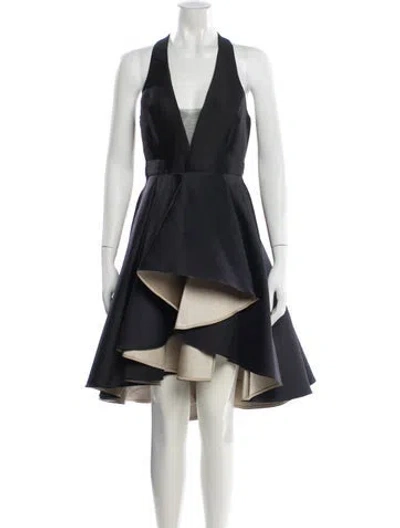 Pre-owned Halston Heritage V-neck Midi Length Dress In Black