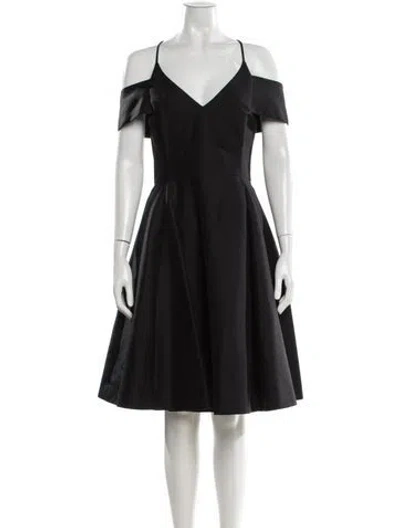Pre-owned Halston Heritage V-neck Midi Length Dress In Black