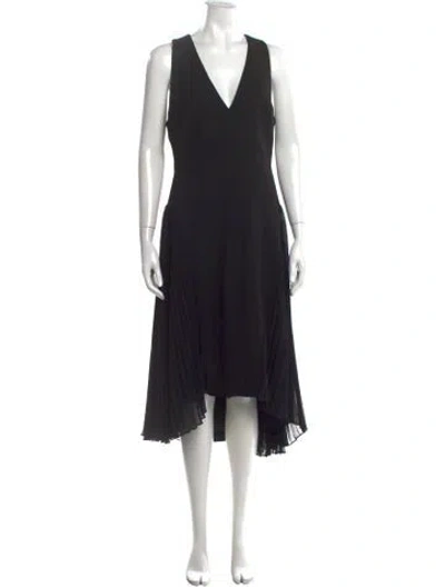 Pre-owned Halston Heritage V-neck Midi Length Dress In Black
