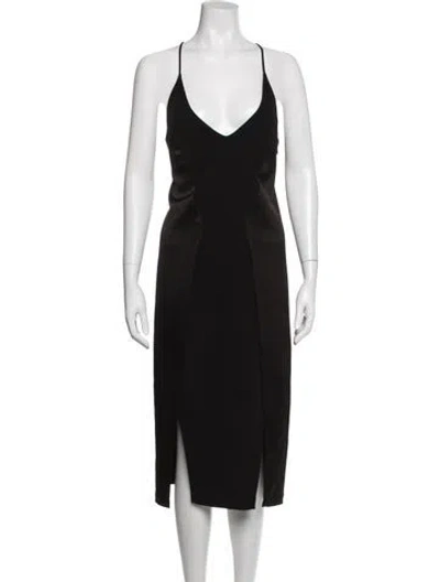 Pre-owned Halston Heritage V-neck Midi Length Dress In Black