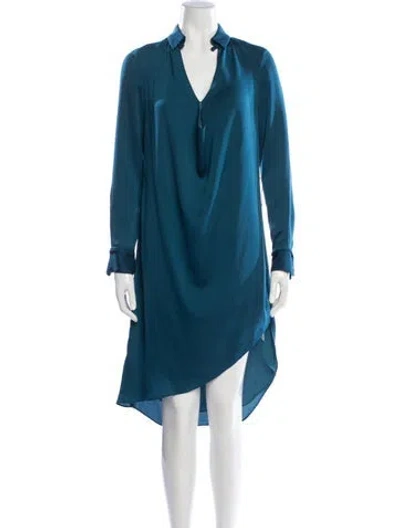 Pre-owned Halston Heritage V-neck Midi Length Dress In Blue