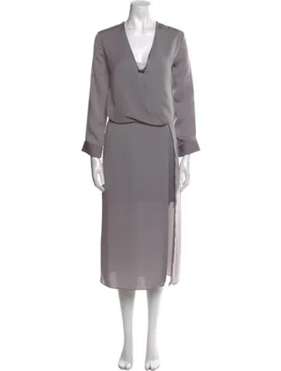 Pre-owned Halston Heritage V-neck Midi Length Dress In Gray