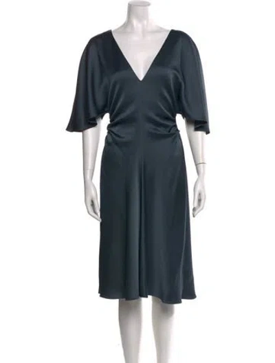 Pre-owned Halston Heritage V-neck Midi Length Dress In Green