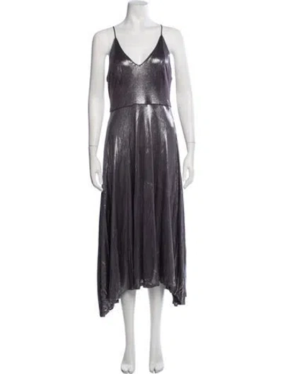 Pre-owned Halston Heritage V-neck Midi Length Dress In Metallic/purple