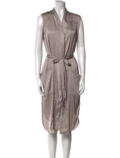 Pre-owned Halston Heritage V-neck Midi Length Dress In Neutral