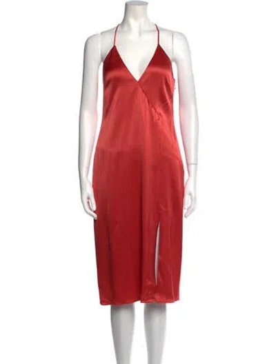 Pre-owned Halston Heritage V-neck Midi Length Dress In Orange