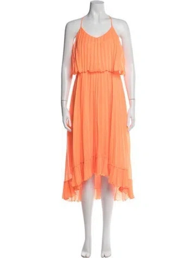 Pre-owned Halston Heritage V-neck Midi Length Dress In Orange