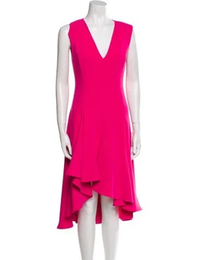Pre-owned Halston Heritage V-neck Midi Length Dress In Pink