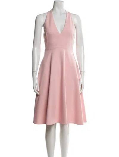 Pre-owned Halston Heritage V-neck Midi Length Dress In Pink