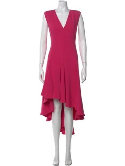 Pre-owned Halston Heritage V-neck Midi Length Dress In Pink