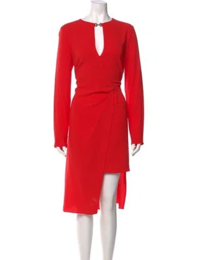 Pre-owned Halston Heritage V-neck Midi Length Dress In Red