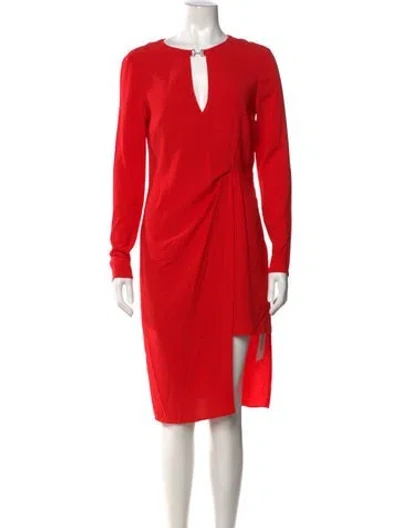 Pre-owned Halston Heritage V-neck Midi Length Dress In Red