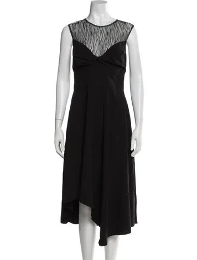 Pre-owned Halston Heritage V-neck Midi Length Dress W/ Tags In Black