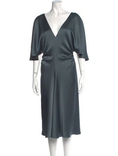 Pre-owned Halston Heritage V-neck Midi Length Dress W/ Tags In Green
