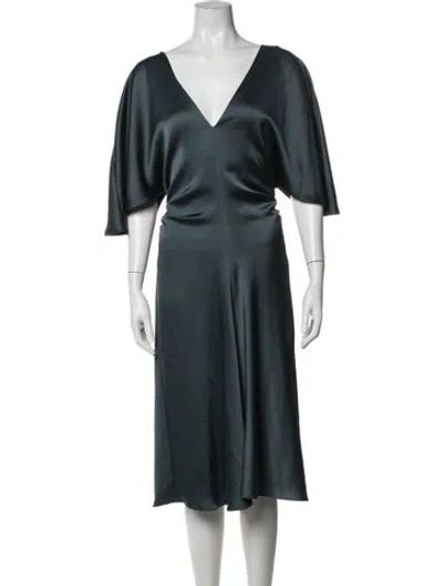 Pre-owned Halston Heritage V-neck Midi Length Dress W/ Tags In Green