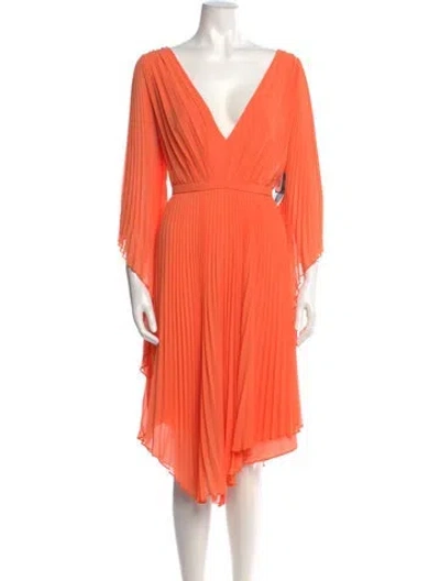 Pre-owned Halston Heritage V-neck Midi Length Dress W/ Tags In Orange