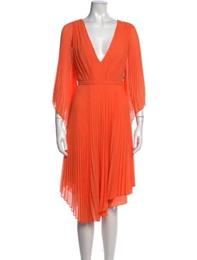 Pre-owned Halston Heritage V-neck Midi Length Dress W/ Tags In Orange