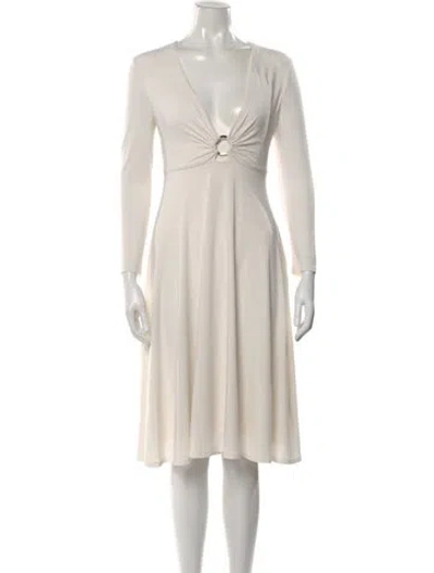 Pre-owned Halston Heritage V-neck Midi Length Dress In White