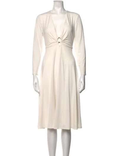 Pre-owned Halston Heritage V-neck Midi Length Dress In White