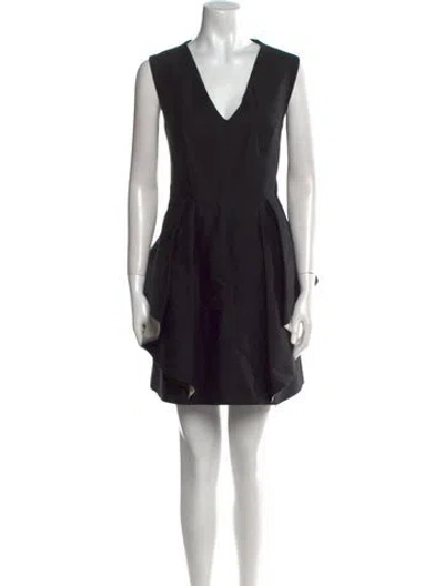 Pre-owned Halston Heritage V-neck Mini Dress In Black