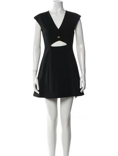 Pre-owned Halston Heritage V-neck Mini Dress In Black