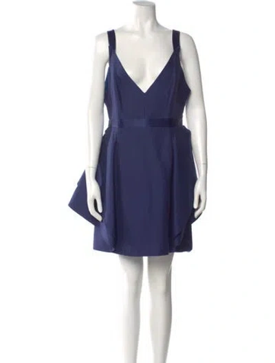 Pre-owned Halston Heritage V-neck Mini Dress In Blue