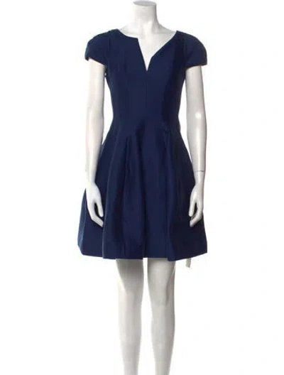 Pre-owned Halston Heritage V-neck Mini Dress In Blue
