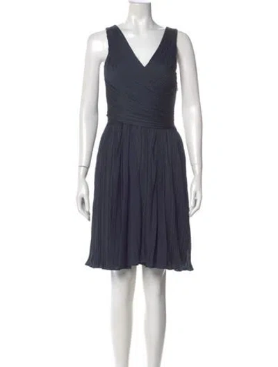 Pre-owned Halston Heritage V-neck Mini Dress In Blue