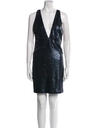 Pre-owned Halston Heritage V-neck Mini Dress In Blue