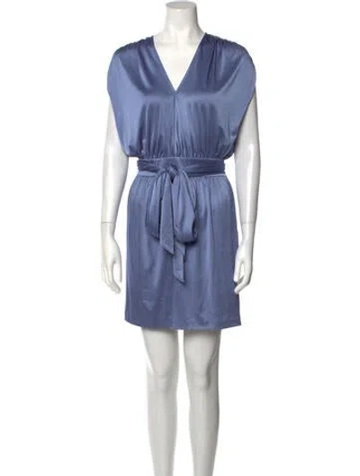 Pre-owned Halston Heritage V-neck Mini Dress In Blue