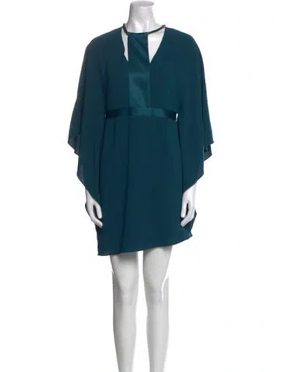 Pre-owned Halston Heritage V-neck Mini Dress In Blue