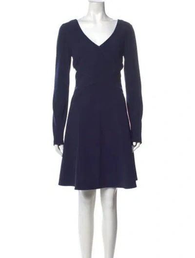 Pre-owned Halston Heritage V-neck Mini Dress In Blue