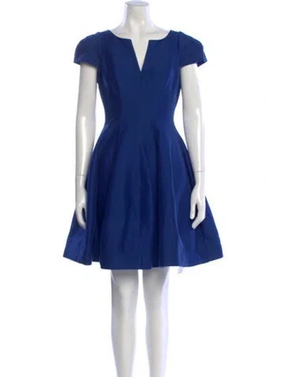 Pre-owned Halston Heritage V-neck Mini Dress In Blue