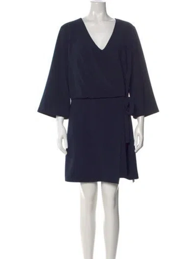 Pre-owned Halston Heritage V-neck Mini Dress In Blue